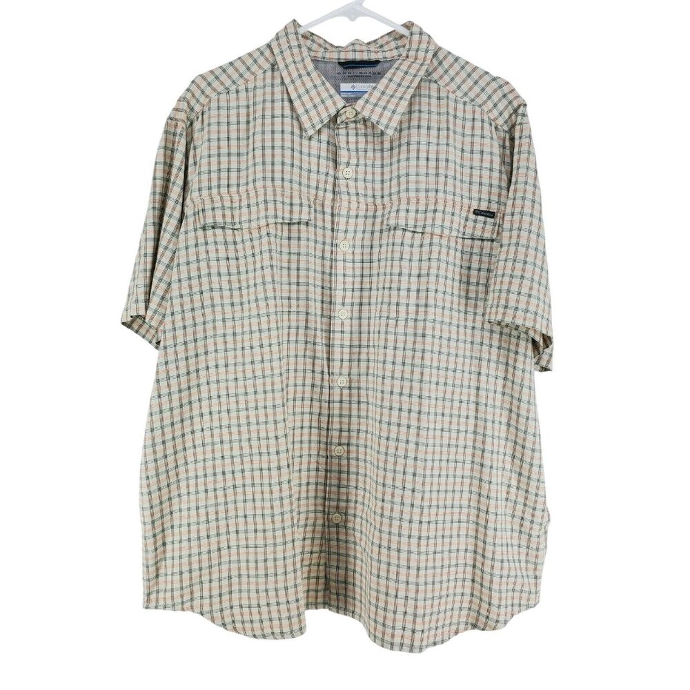 Columbia Vented Shirt Men's Sz XL Cream Plaid Omni Shade Short Sleeve